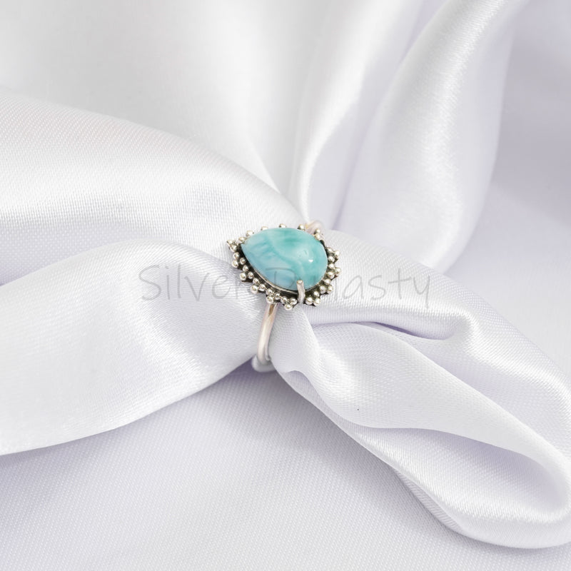 Larimar Ring, 925 Solid Sterling Silver Ring