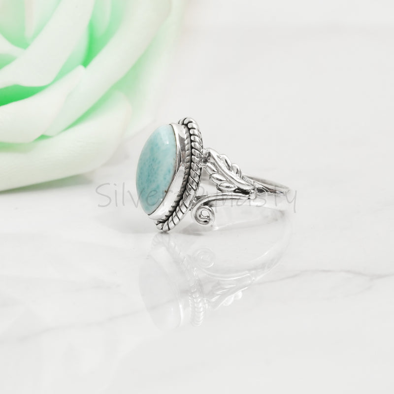 Larimar Ring, 925 Solid Sterling Silver Ring