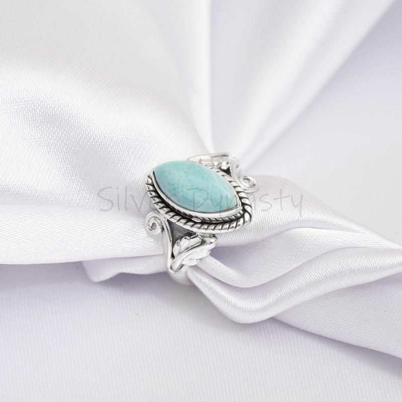 Larimar Ring, 925 Solid Sterling Silver Ring