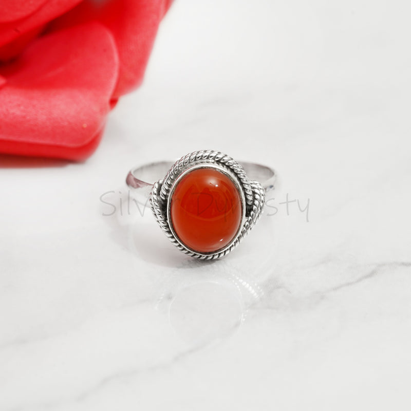 'Fortuna' Carnelian 925 Solid Sterling Silver Ring