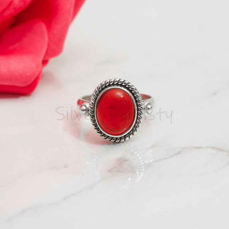 'Fortuna' Carnelian 925 Solid Sterling Silver Ring