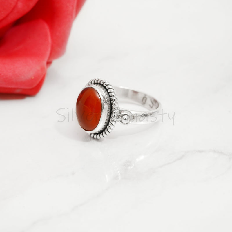 'Fortuna' Carnelian 925 Solid Sterling Silver Ring