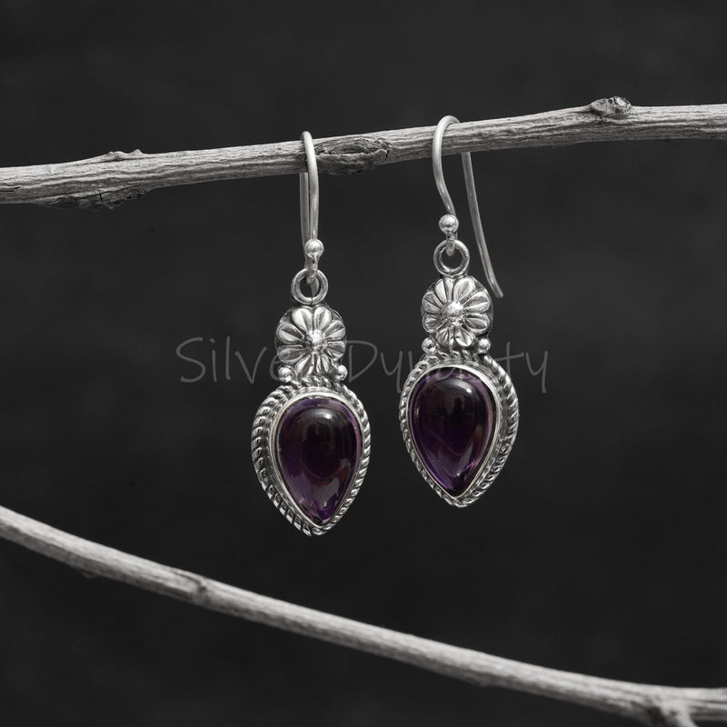 'Boho' Amethyst 925 Solid Sterling Silver Earrings