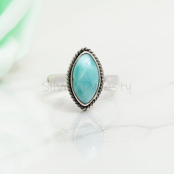 Larimar Ring, 925 Solid Sterling Silver Ring