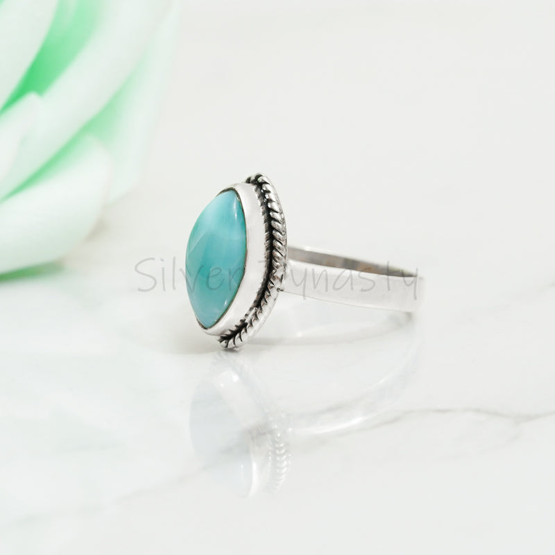 Larimar Ring, 925 Solid Sterling Silver Ring