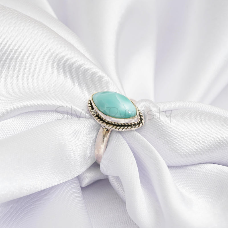 Larimar Ring, 925 Solid Sterling Silver Ring