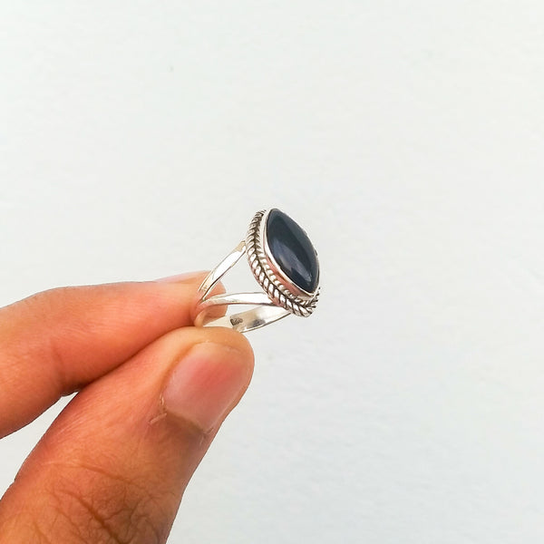 'Minimalist' Black Onyx 925 Solid Sterling Silver Ring