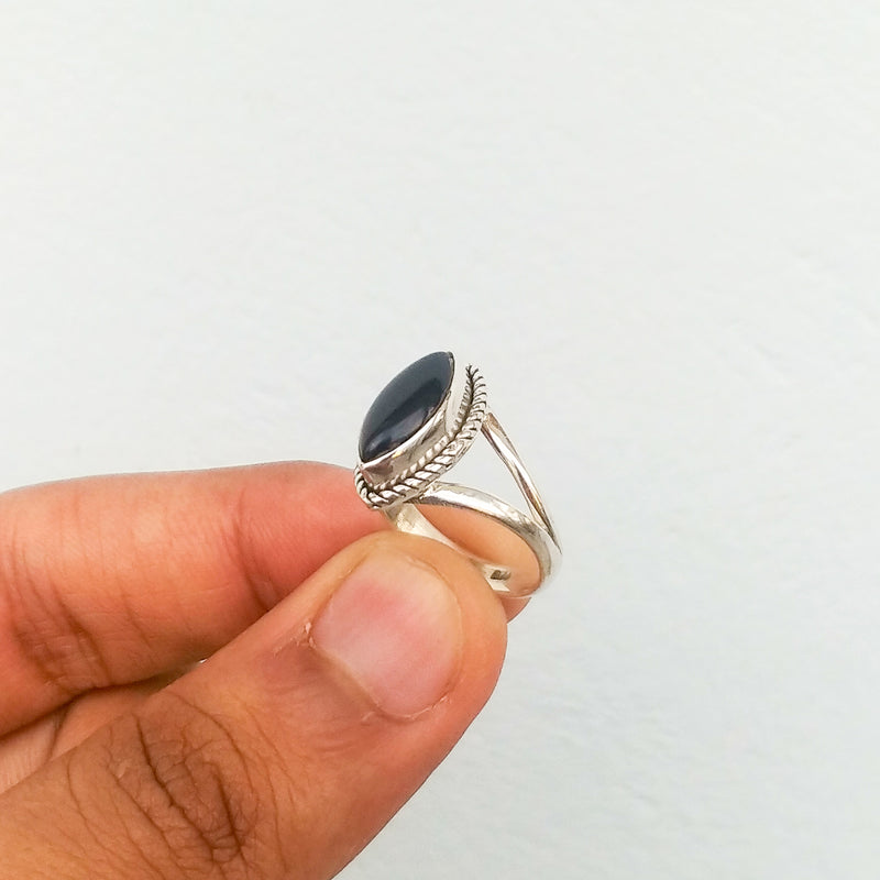 'Minimalist' Black Onyx 925 Solid Sterling Silver Ring