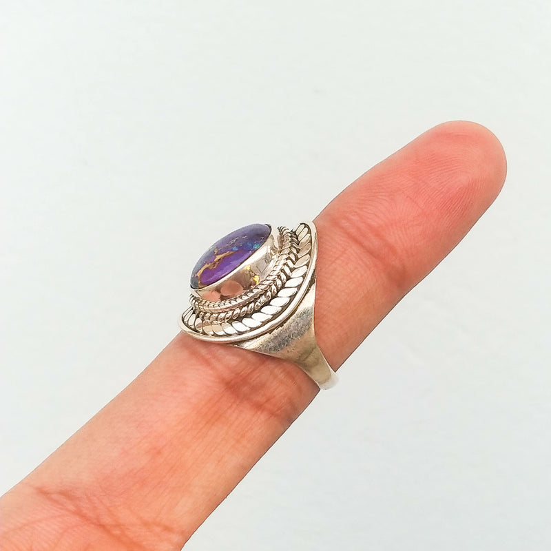 'Boho' Purple Copper Turquoise 925 Solid Sterling Silver Ring