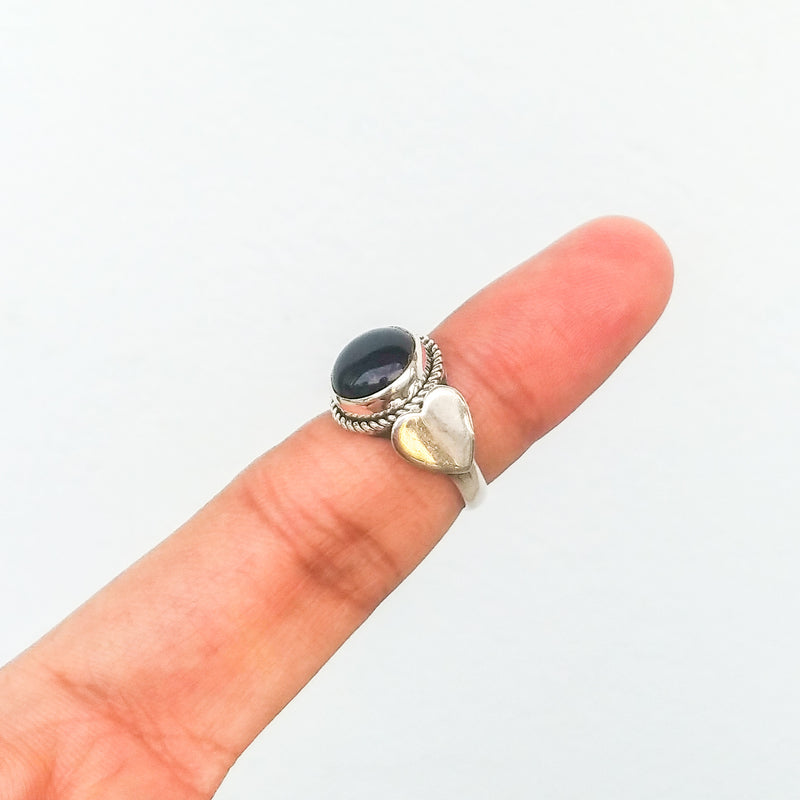 'Heart' Black Onyx 925 Solid Sterling Silver Ring