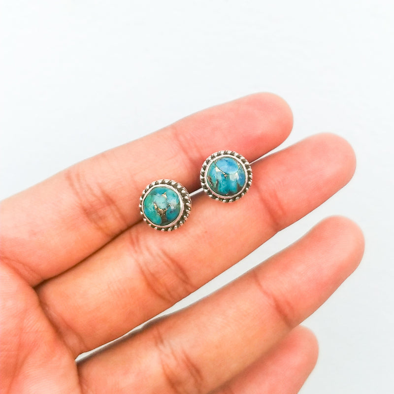 'Bohmin' Blue Copper Turquoise 925 Solid Sterling Silver Studs