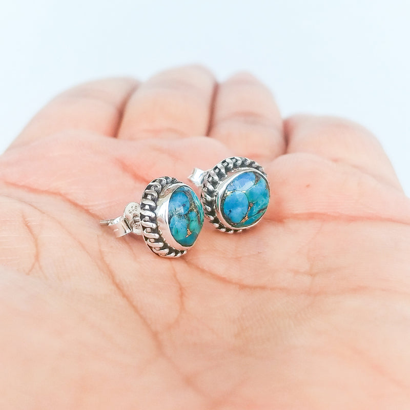 'Bohmin' Blue Copper Turquoise 925 Solid Sterling Silver Studs