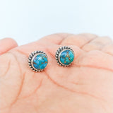 'Bohmin' Blue Copper Turquoise 925 Solid Sterling Silver Studs