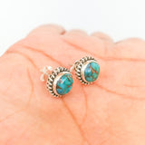 'Bohmin' Blue Copper Turquoise 925 Solid Sterling Silver Studs