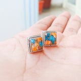 'Classic' Oyster Copper Turquoise 925 Solid Sterling Silver Studs