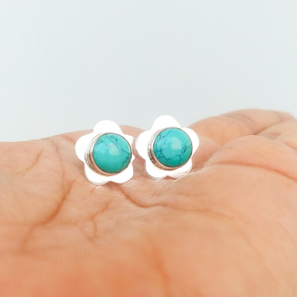 'Flower' Turquoise 925 Solid Sterling Silver Studs