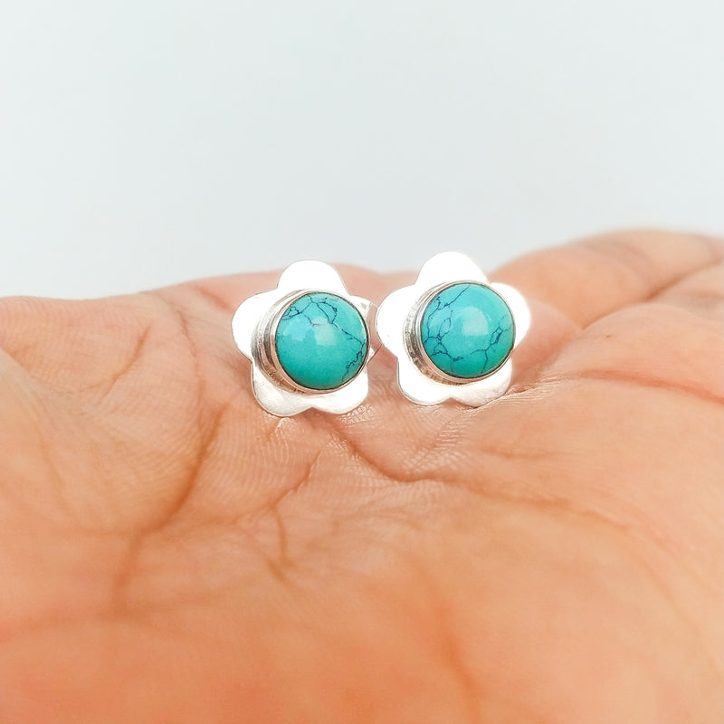 'Flower' Turquoise 925 Solid Sterling Silver Studs