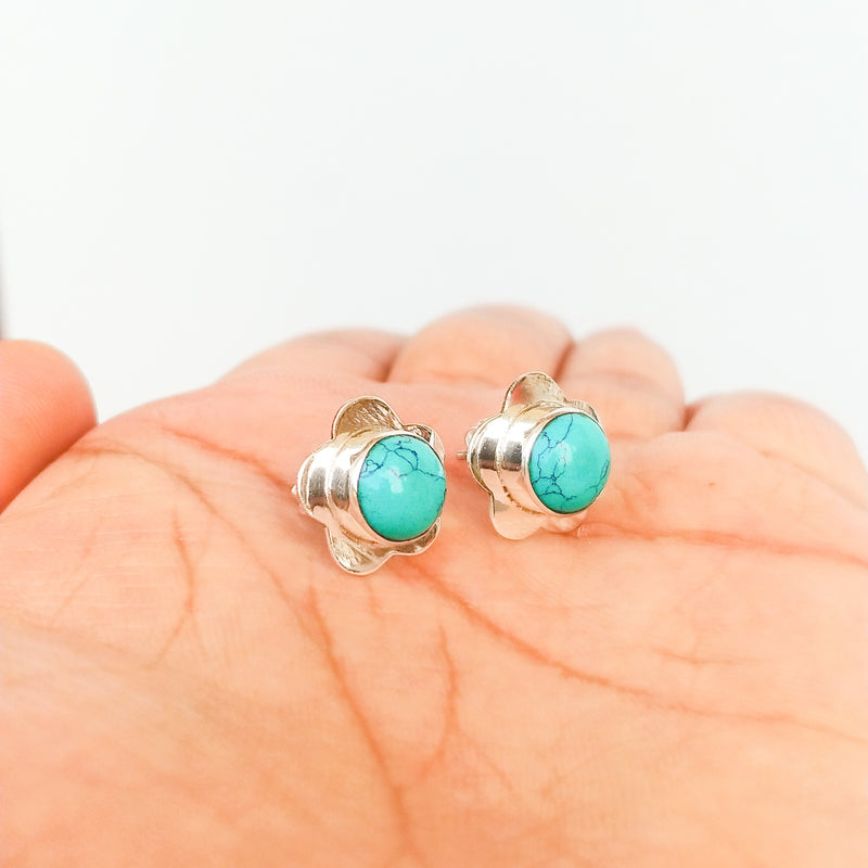 'Flower' Turquoise 925 Solid Sterling Silver Studs