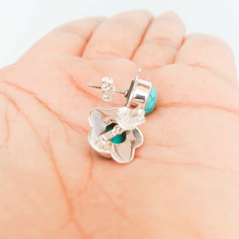 'Flower' Turquoise 925 Solid Sterling Silver Studs