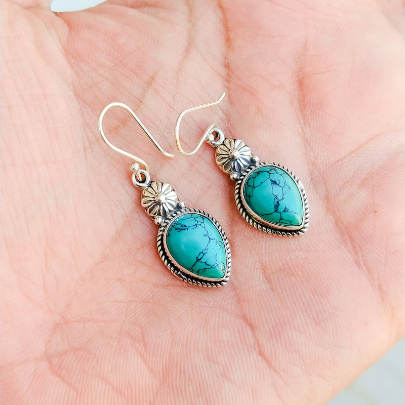 'Boho' Turquoise 925 Solid Sterling Silver Earrings