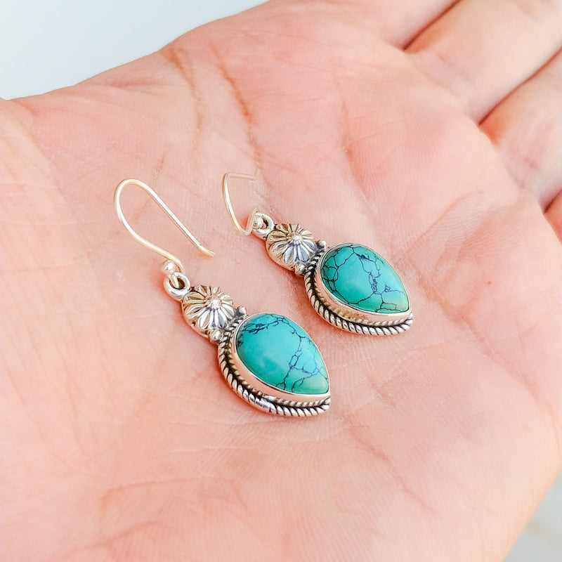 'Boho' Turquoise 925 Solid Sterling Silver Earrings