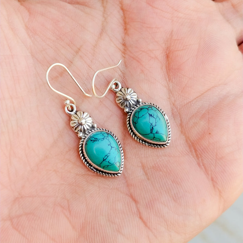 'Boho' Turquoise 925 Solid Sterling Silver Earrings