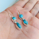 'Boho' Blue Copper Turquoise 925 Solid Sterling Silver Earrings