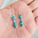 'Boho' Blue Copper Turquoise 925 Solid Sterling Silver Earrings