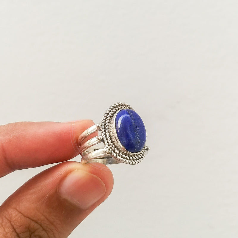 'Boho' Lapis Lazuli 925 Solid Sterling Silver Ring