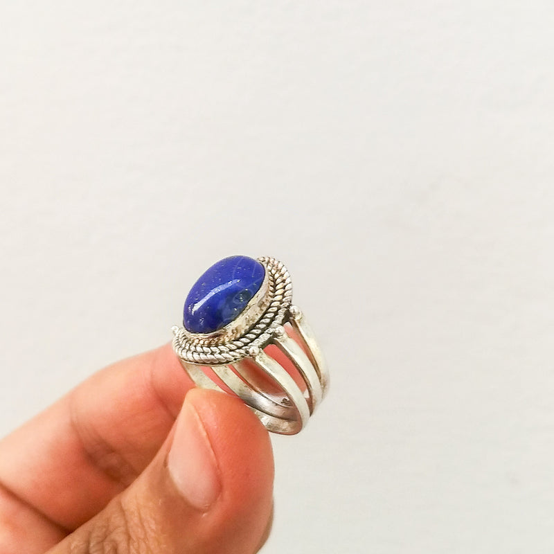 'Boho' Lapis Lazuli 925 Solid Sterling Silver Ring