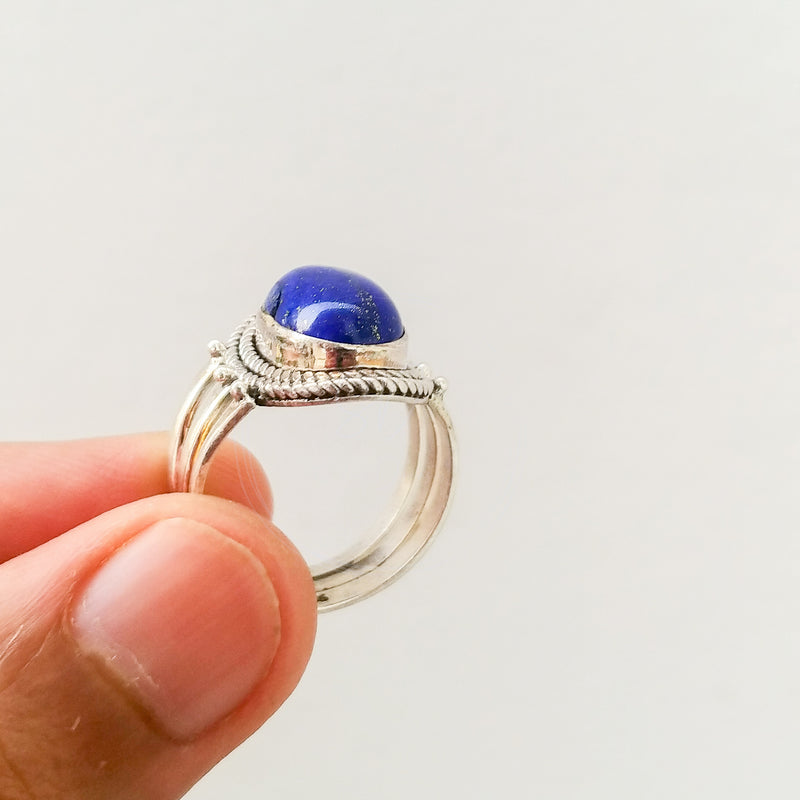 'Boho' Lapis Lazuli 925 Solid Sterling Silver Ring