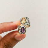 'Boho' Multistone Amethyst and Citrine 925 Solid Sterling Silver Ring