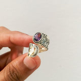 'Boho' Multistone Amethyst and Citrine 925 Solid Sterling Silver Ring