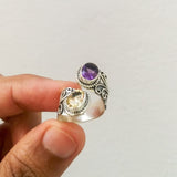 'Boho' Multistone Amethyst and Citrine 925 Solid Sterling Silver Ring