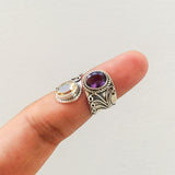 'Boho' Multistone Amethyst and Citrine 925 Solid Sterling Silver Ring