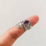 'Boho' Multistone Amethyst and Citrine 925 Solid Sterling Silver Ring