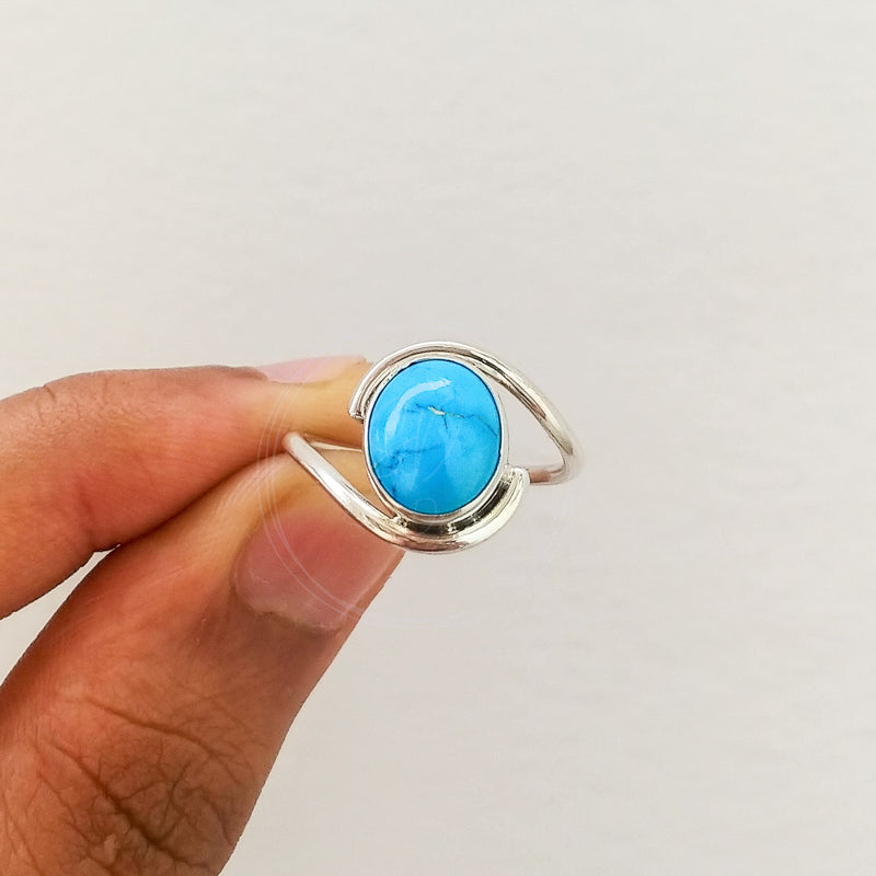 'Modern' Turquoise 925 Solid Sterling Silver Ring