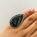 'Designer' Black Onyx Druzy 925 Solid Sterling Silver Ring