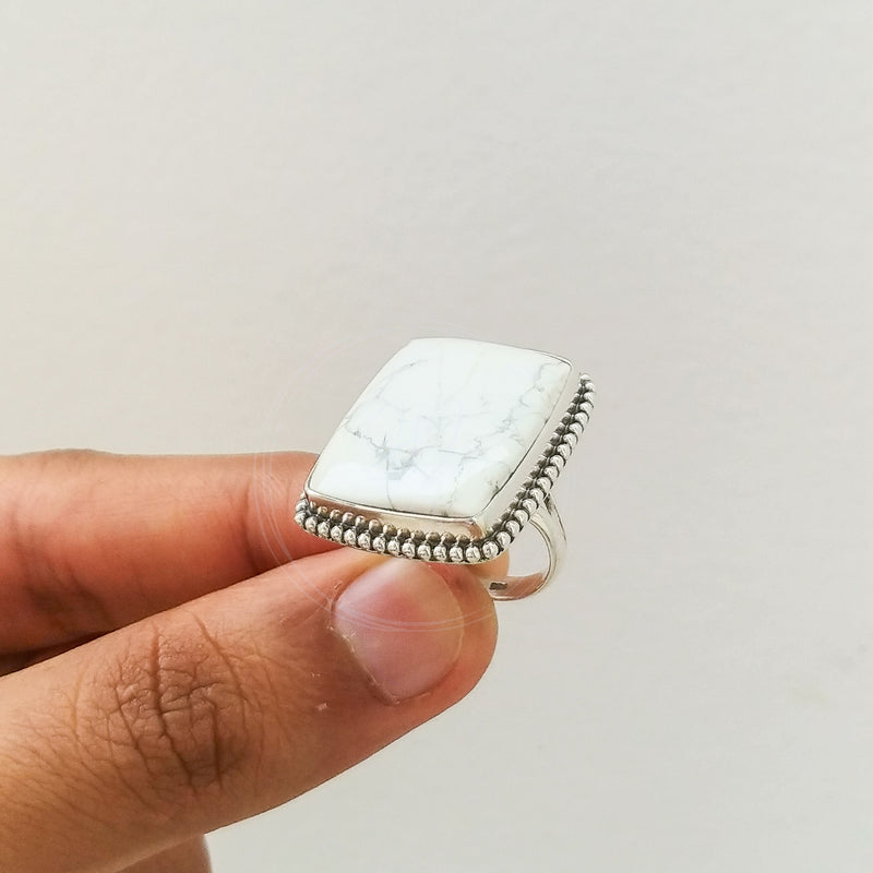 'HEBE' Howlite 925 Solid Sterling Silver Ring