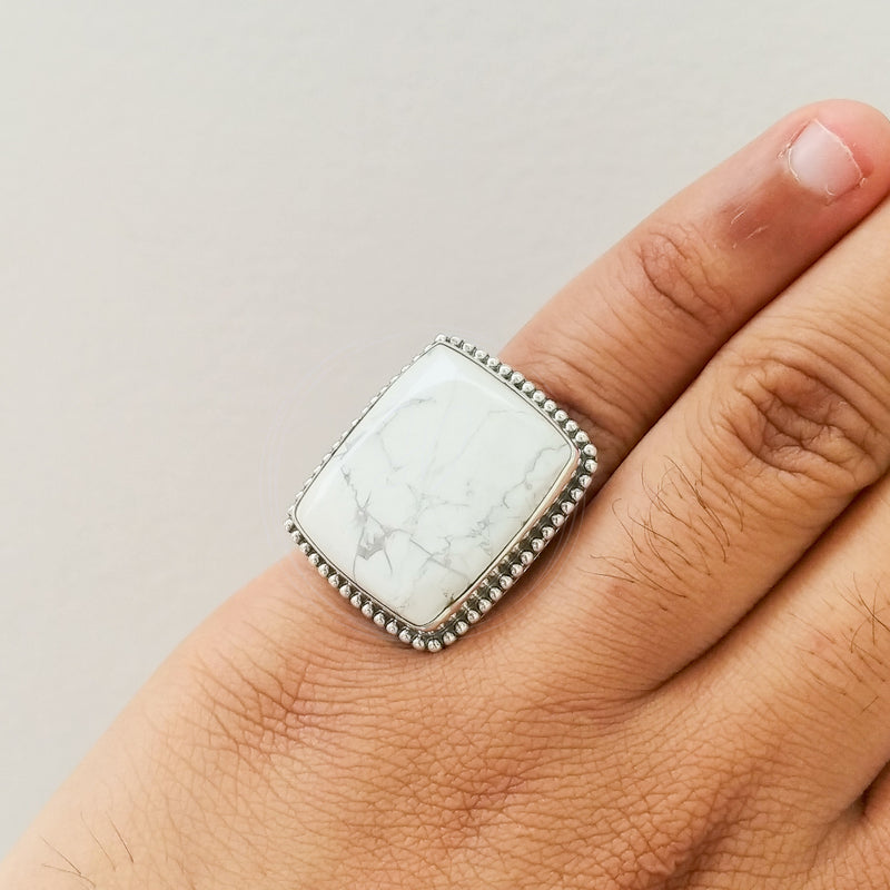 'HEBE' Howlite 925 Solid Sterling Silver Ring