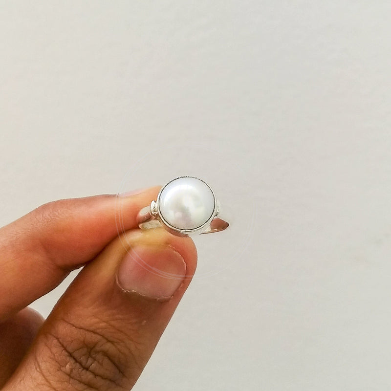 'Minimalist' Pearl 925 Solid Sterling Silver Ring