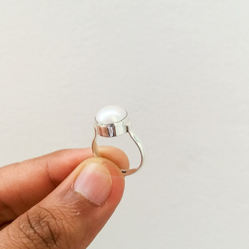 'Minimalist' Pearl 925 Solid Sterling Silver Ring