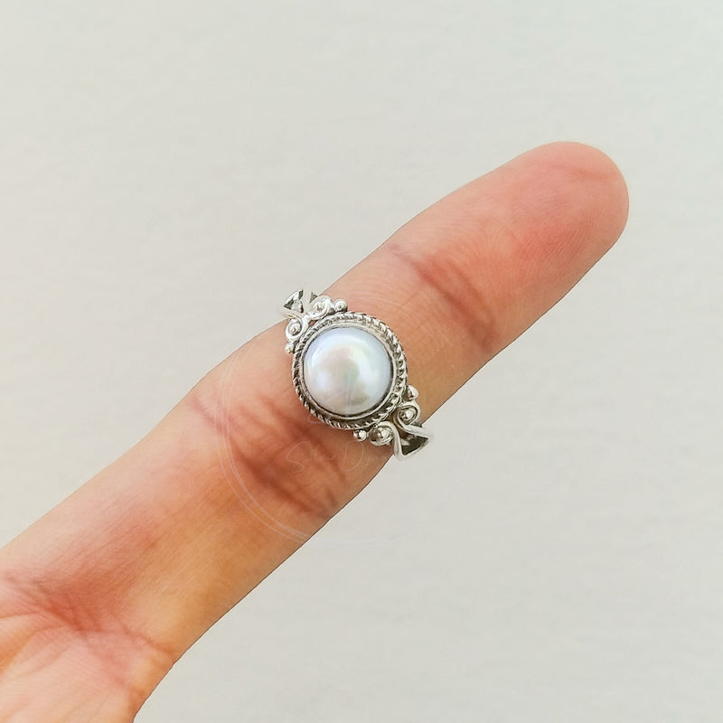 'Boho' Pearl 925 Solid Sterling Silver Ring