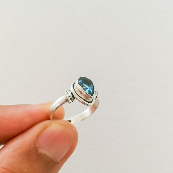 'Minimalist' Blue Topaz 925 Solid Sterling Silver Ring