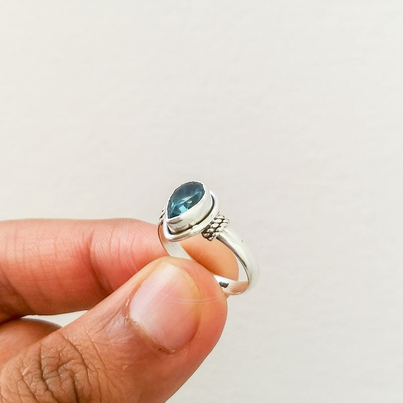 'Minimalist' Blue Topaz 925 Solid Sterling Silver Ring