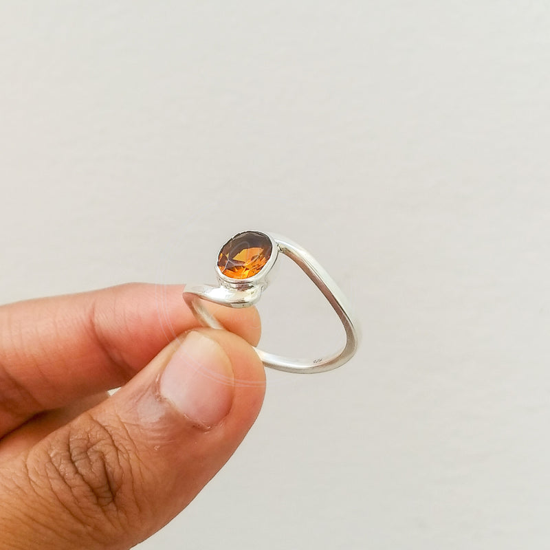 'Minimalist' Citrine 925 Solid Sterling Silver Ring