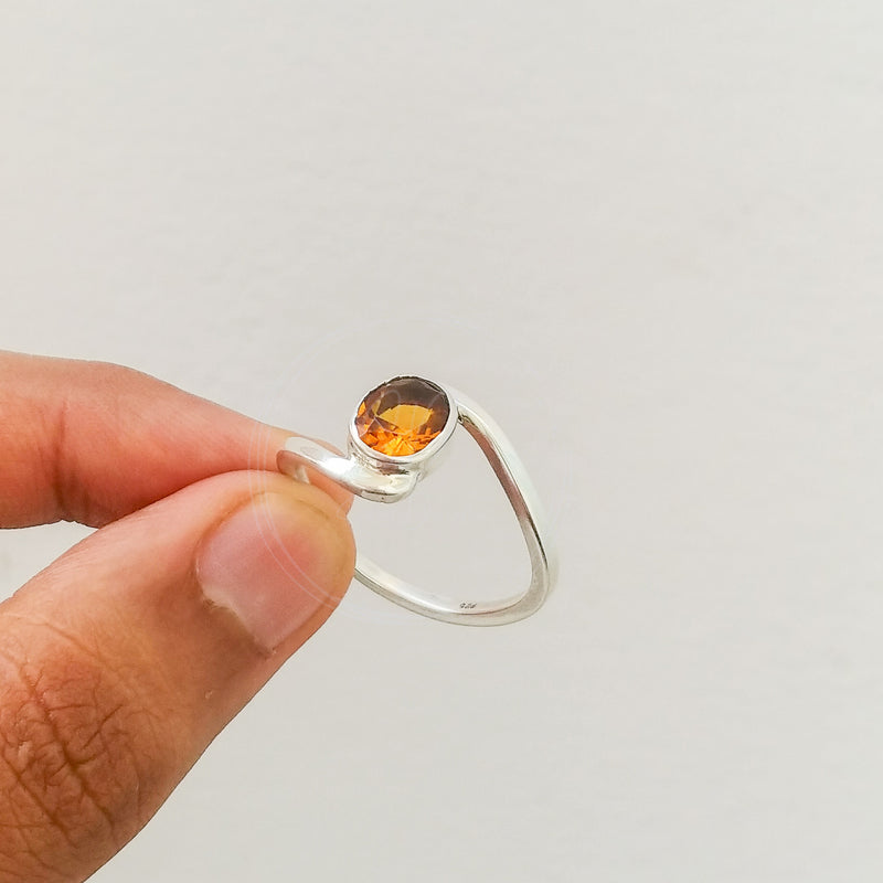 'Minimalist' Citrine 925 Solid Sterling Silver Ring