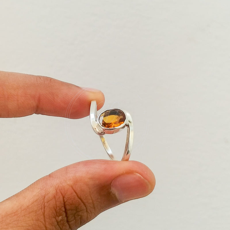 'Minimalist' Citrine 925 Solid Sterling Silver Ring