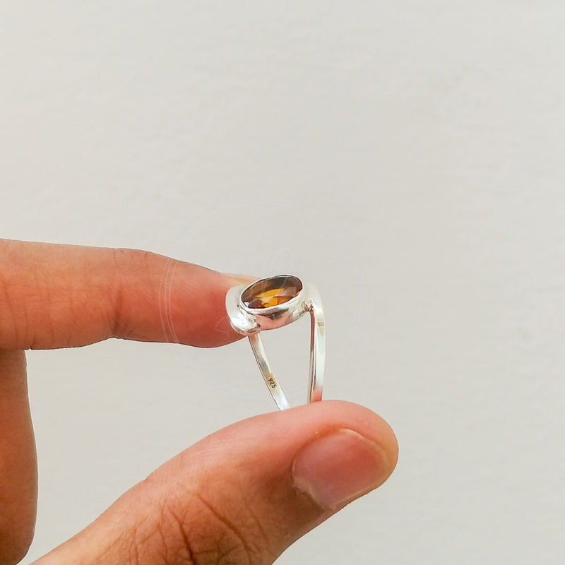 'Minimalist' Citrine 925 Solid Sterling Silver Ring