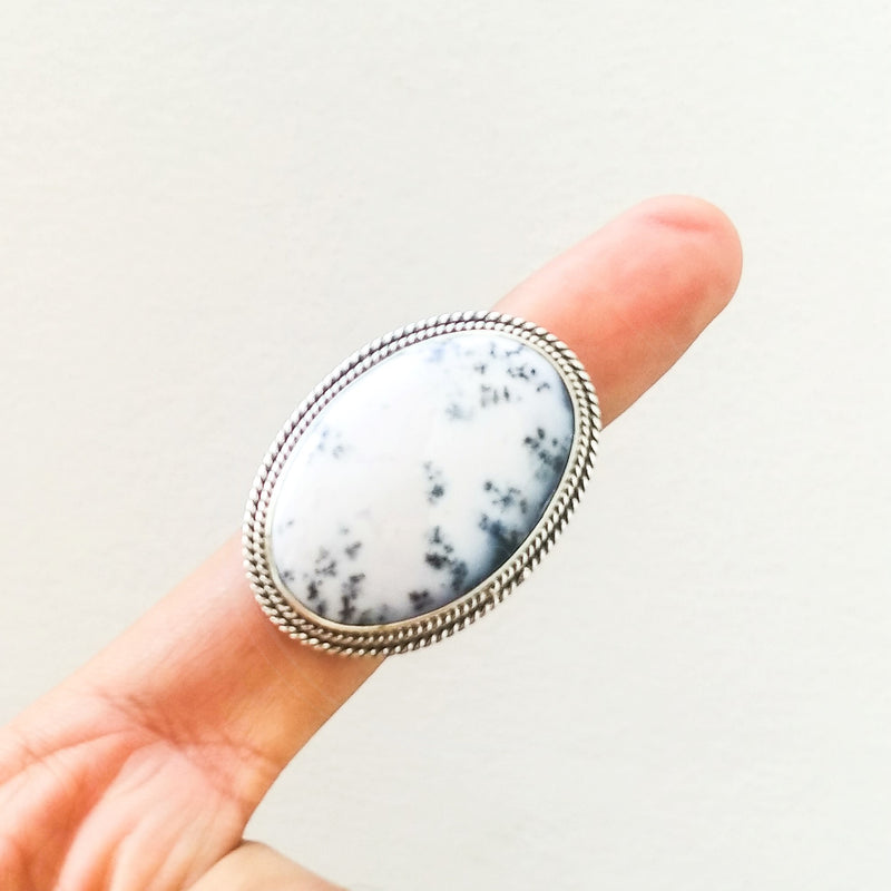 'Modern' Dendritic Opal 925 Solid Sterling Silver Ring